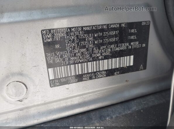 2T3F1RFV0PW404758 2023 TOYOTA RAV4 Silver Engine compartment view