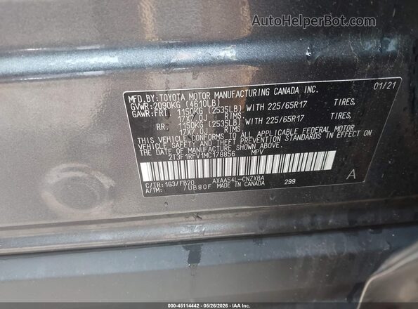 2T3F1RFV1MC178856 2021 TOYOTA RAV4 Gray Vista del compartimento del motor