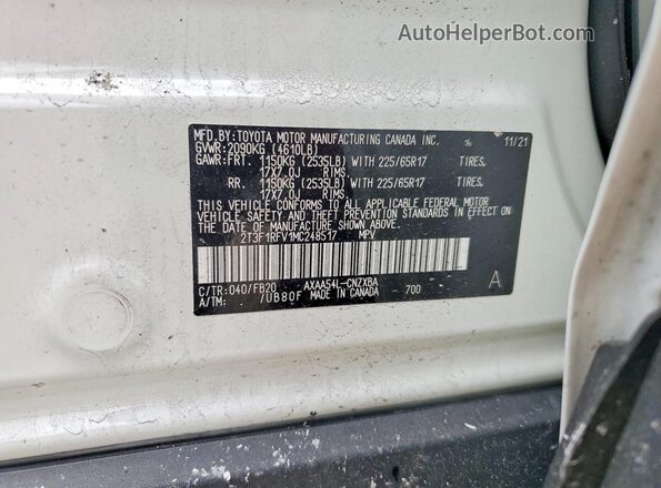 2T3F1RFV1MC248517 2021 TOYOTA RAV4 White VIN sticker view