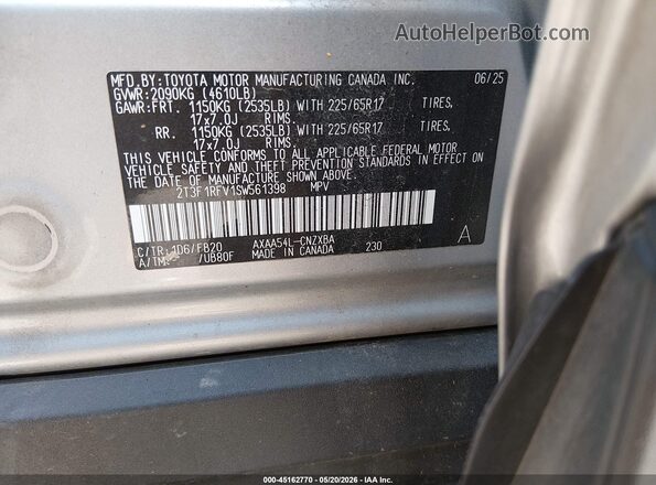 2T3F1RFV1SW561398 2025 TOYOTA RAV4 Серебряный Вид подкапотного пространства