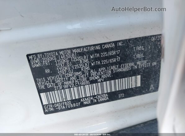 2T3F1RFV2LC118695 2020 TOYOTA RAV4 White Widok komory silnika