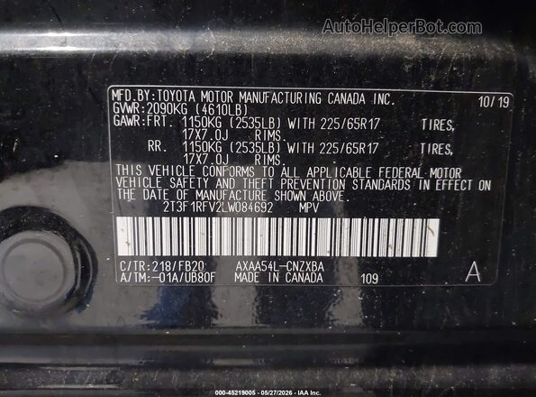 2T3F1RFV2LW084692 2020 TOYOTA RAV4 Black Вид підкапотного простору