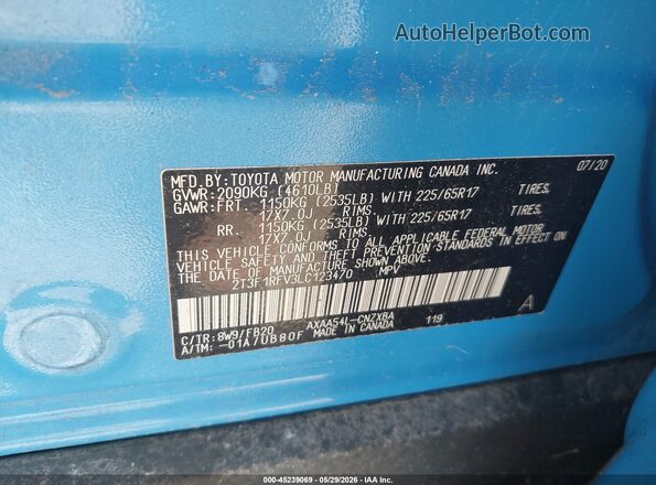 2T3F1RFV3LC123470 2020 TOYOTA RAV4 Blue ძრავის განყოფილების ხედი