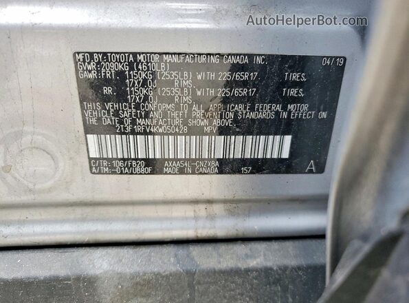 2T3F1RFV4KW050428 2019 TOYOTA RAV4 Silver VIN sticker view
