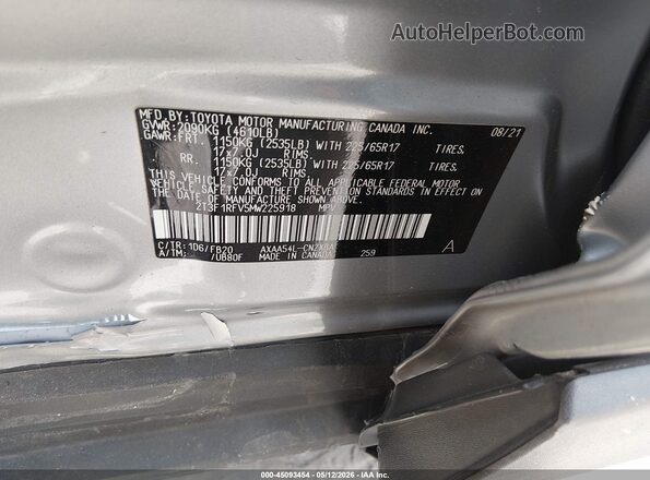2T3F1RFV5MW225918 2021 TOYOTA LE Серый 