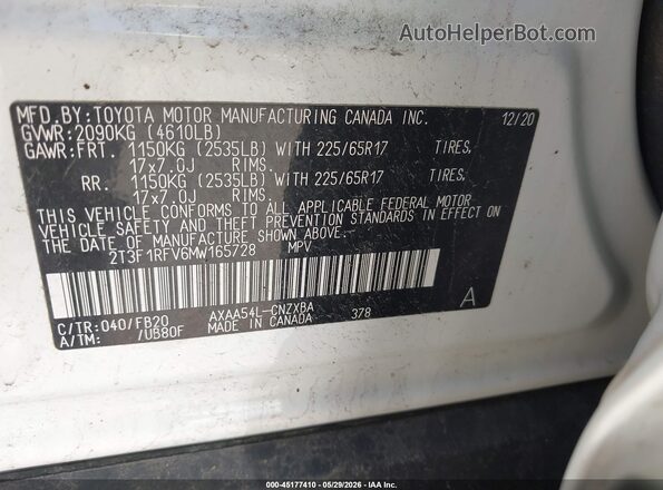 2T3F1RFV6MW165728 2021 TOYOTA RAV4 White 