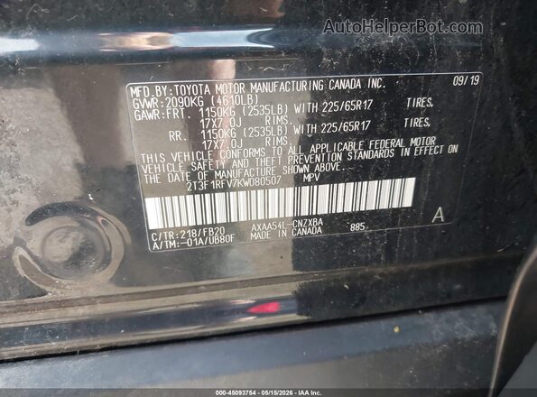 2T3F1RFV7KW080507 2019 TOYOTA RAV4 Black ძრავის განყოფილების ხედი