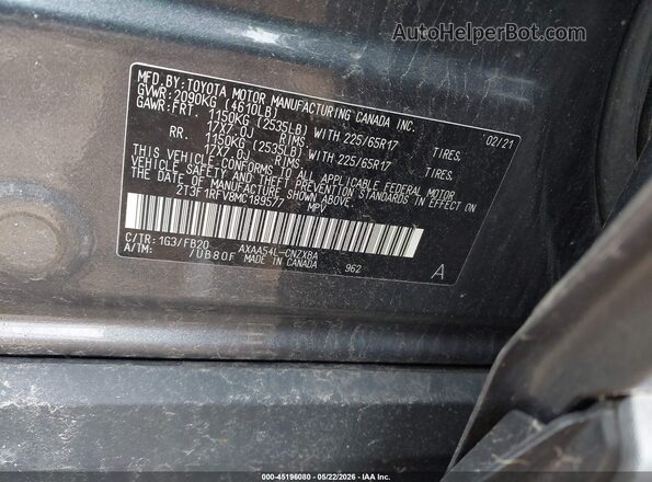 2T3F1RFV8MC189577 2021 TOYOTA RAV4 Gray Շարժիչի բաժամունքի տեսք