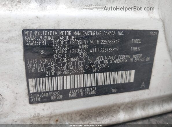 2T3F1RFV8RC422574 2024 TOYOTA RAV4 White Вид підкапотного простору