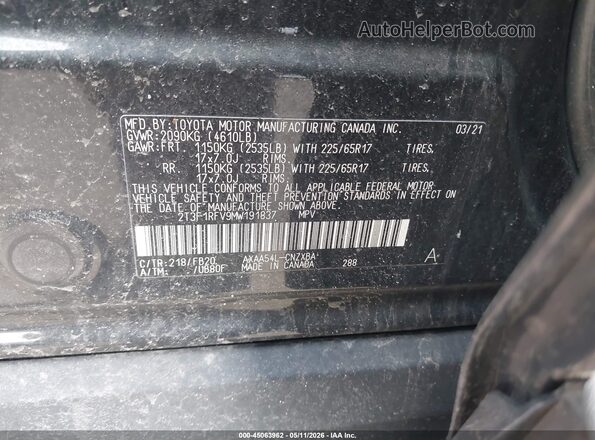 2T3F1RFV9MW191837 2021 TOYOTA LE Black Widok komory silnika