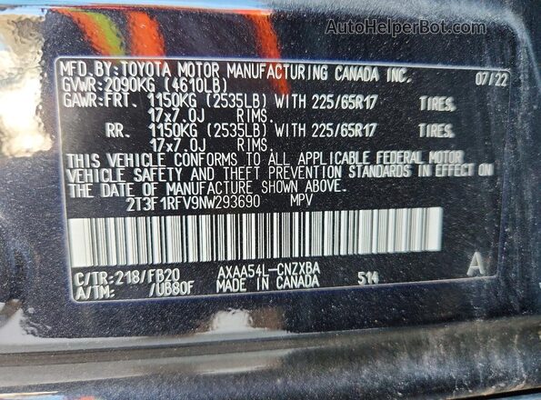 2T3F1RFV9NW293690 2022 TOYOTA RAV4 Black 