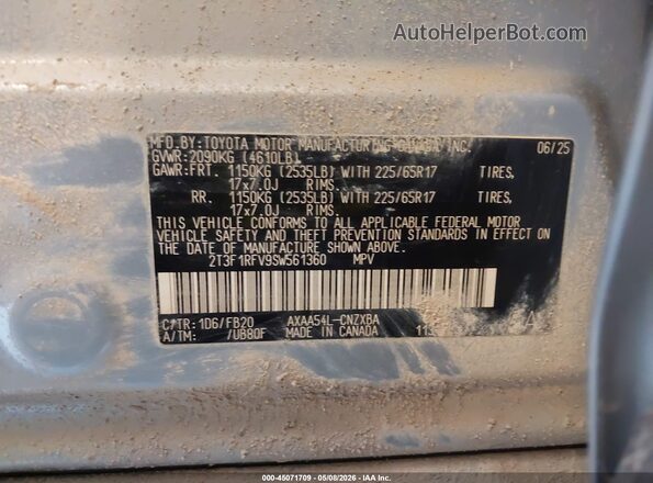 2T3F1RFV9SW561360 2025 TOYOTA LE Silver Вид підкапотного простору