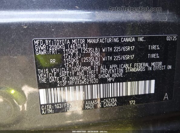 2T3F1RFVXSW521630 2025 TOYOTA RAV4 Gray Widok komory silnika