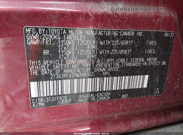 2T3G1RFV2PW398062 2023 TOYOTA RAV4 Красный Вид подкапотного пространства