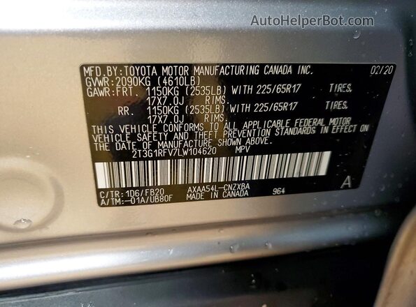 2T3G1RFV7LW104620 2020 TOYOTA RAV4 Silver 