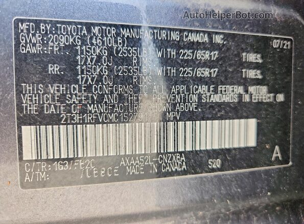 2T3H1RFV0MC152791 2021 TOYOTA RAV4 Charcoal 