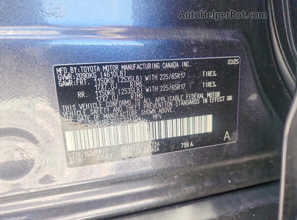 2T3H1RFV0SC324704 2025 TOYOTA RAV4 Gray VIN sticker view