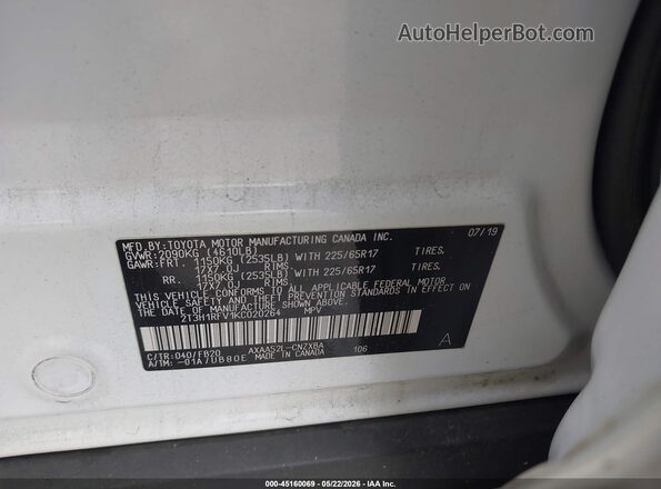 2T3H1RFV1KC020264 2019 TOYOTA RAV4 White Engine compartment view
