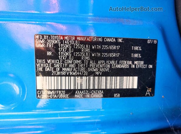 2T3H1RFV1KW044739 2019 TOYOTA RAV4 Blue 