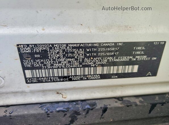2T3H1RFV1LC048048 2020 TOYOTA RAV4 White 