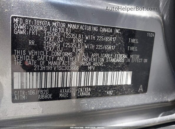 2T3H1RFV1SC303666 2025 TOYOTA RAV4 Gray Vista del compartimento del motor