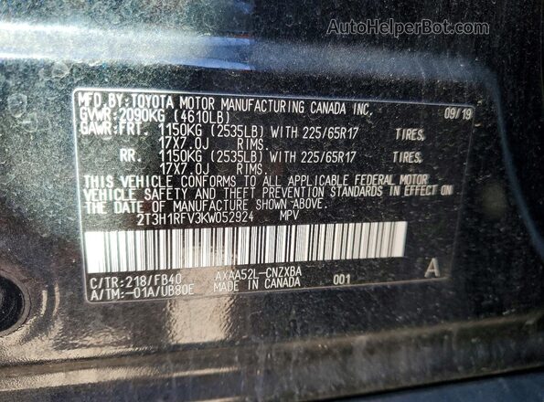 2T3H1RFV3KW052924 2019 TOYOTA RAV4 Black 