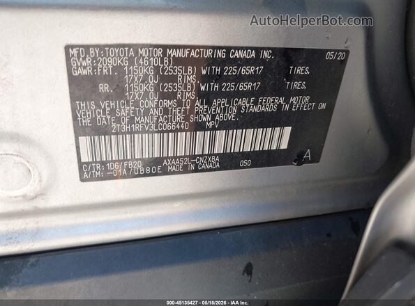2T3H1RFV3LC066440 2020 TOYOTA RAV4 Silver Շարժիչի բաժամունքի տեսք