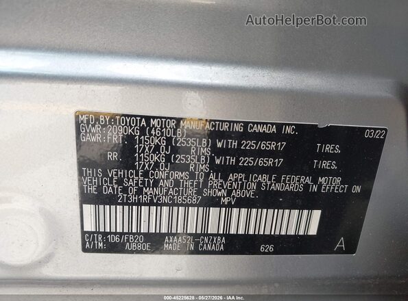2T3H1RFV3NC185687 2022 TOYOTA RAV4 Silver ძრავის განყოფილების ხედი