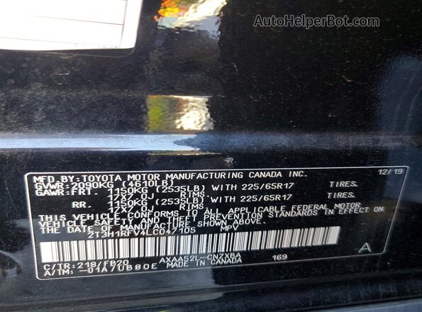 2T3H1RFV4LC047105 2020 TOYOTA RAV4 Black Vista de la etiqueta del VIN
