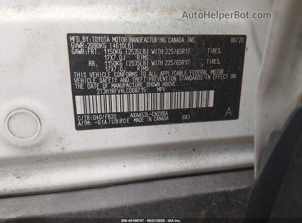 2T3H1RFV4LC068715 2020 TOYOTA RAV4 White Vista del compartimento del motor