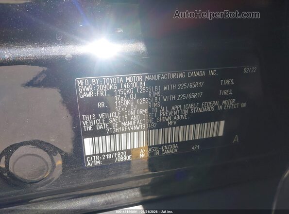 2T3H1RFV4NW190492 2022 TOYOTA RAV4 Черный Вид подкапотного пространства