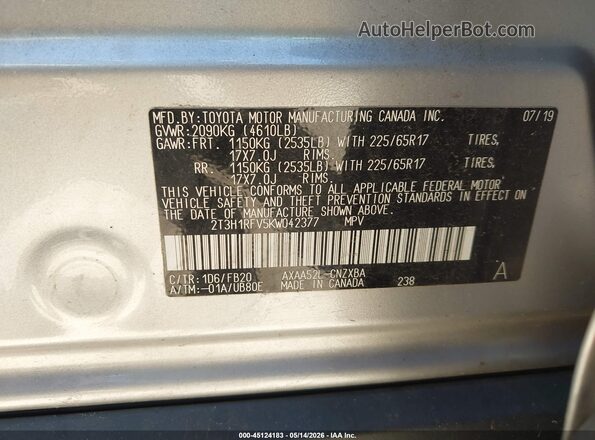 2T3H1RFV5KW042377 2019 TOYOTA RAV4 Silver Widok komory silnika
