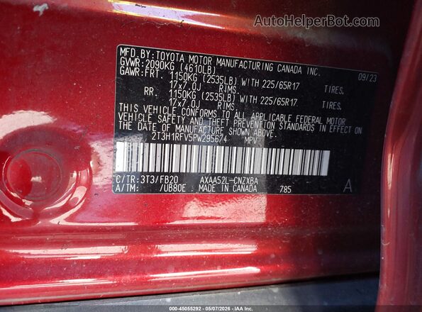 2T3H1RFV5PW295674 2023 TOYOTA LE Red 