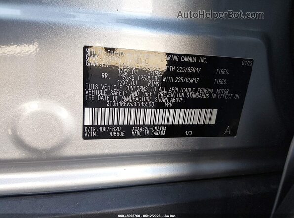 2T3H1RFV5SC315500 2025 TOYOTA LE Silver Widok komory silnika