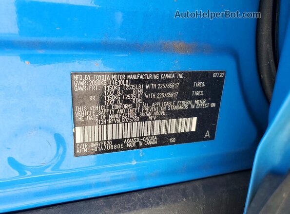 2T3H1RFV6LC075780 2020 TOYOTA RAV4 Blue Widok naklejki z numerem VIN