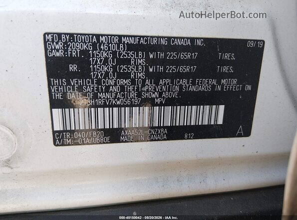 2T3H1RFV7KW056197 2019 TOYOTA RAV4 White Engine compartment view