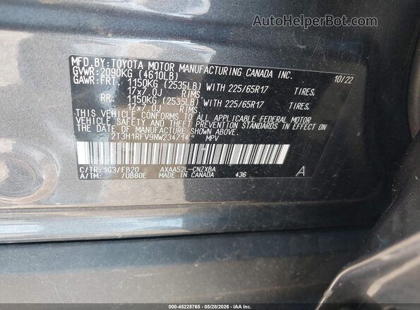 2T3H1RFV9NW234714 2022 TOYOTA RAV4 Gray Widok komory silnika