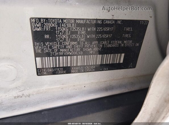 2T3H1RFV9RW308249 2024 TOYOTA RAV4 White ძრავის განყოფილების ხედი