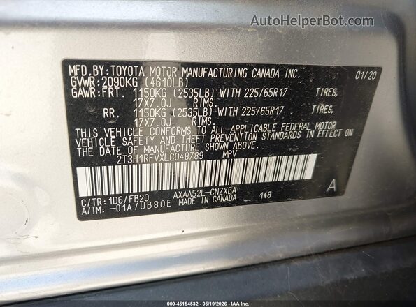 2T3H1RFVXLC048789 2020 TOYOTA RAV4 Silver Շարժիչի բաժամունքի տեսք