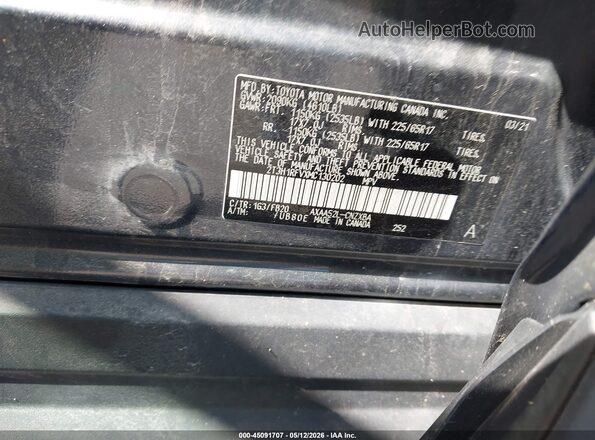 2T3H1RFVXMC130202 2021 TOYOTA LE Gray Vista del compartimento del motor