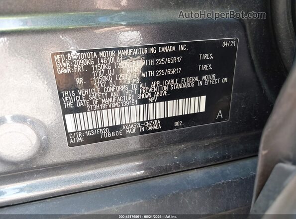 2T3H1RFVXMC139191 2021 TOYOTA RAV4 Серый Вид подкапотного пространства