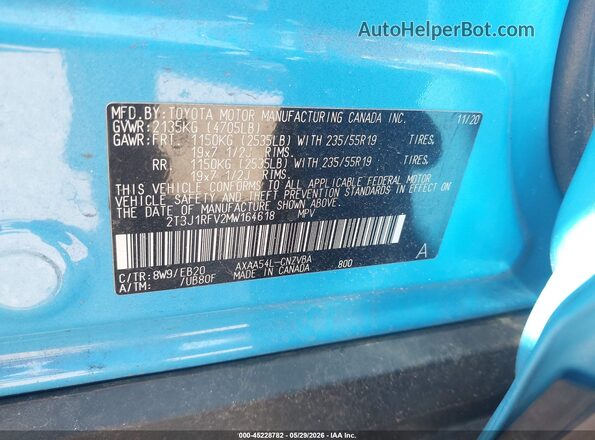 2T3J1RFV2MW164618 2021 TOYOTA RAV4 Blue Vista del compartimento del motor