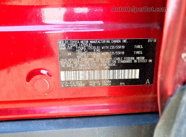 2T3J1RFV3KW012070 2019 TOYOTA RAV4 Red 