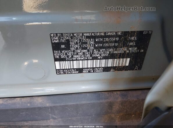 2T3J1RFV8KW034100 2019 TOYOTA RAV4 Gray Widok komory silnika