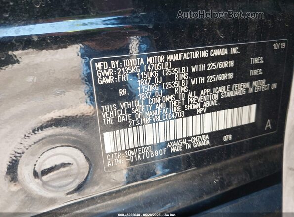 2T3J1RFV8LC064703 2020 TOYOTA RAV4 Black Vista del compartimento del motor