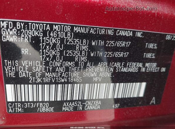 2T3K1RFV1SW418465 2025 TOYOTA RAV4 Red ძრავის განყოფილების ხედი
