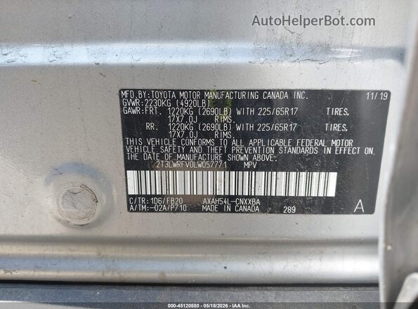 2T3LWRFV0LW057771 2020 TOYOTA RAV4 HYBRID Silver Vista del compartimento del motor