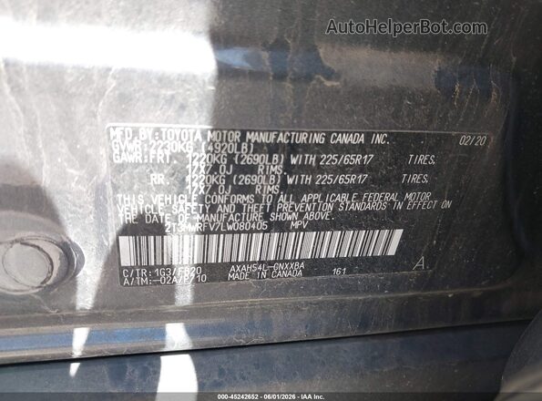 2T3MWRFV7LW080405 2020 TOYOTA RAV4 HYBRID Gray Engine compartment view