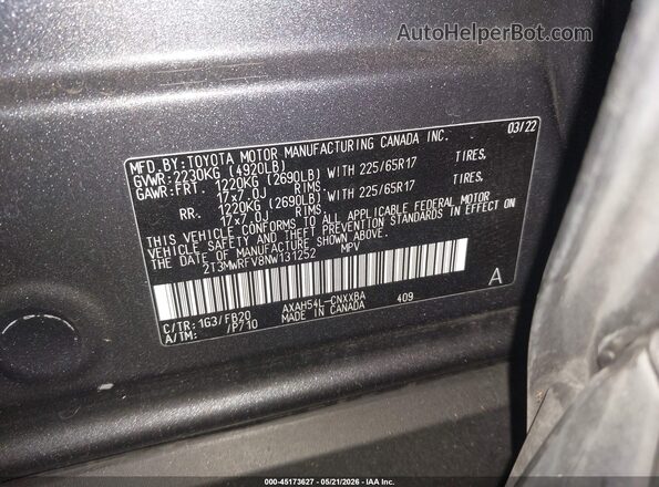 2T3MWRFV8NW131252 2022 TOYOTA RAV4 HYBRID Gray ძრავის განყოფილების ხედი