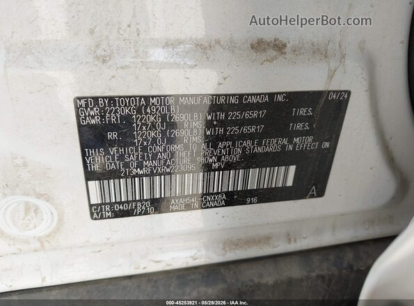 2T3MWRFVXRW223095 2024 TOYOTA RAV4 HYBRID White Engine compartment view
